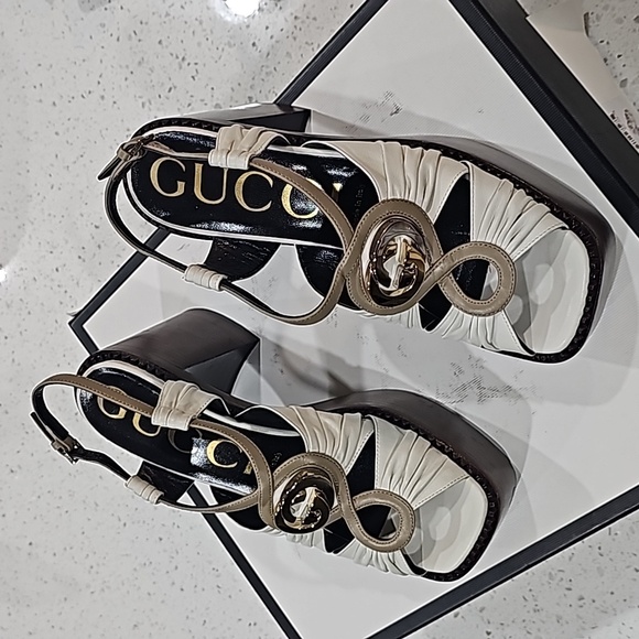 GUCCI NAPPA CHARLOTT DUSTY WHITE/ MUDD 37 1/2 PLATFORM SHOES. LIKE NEW - Picture 5 of 11